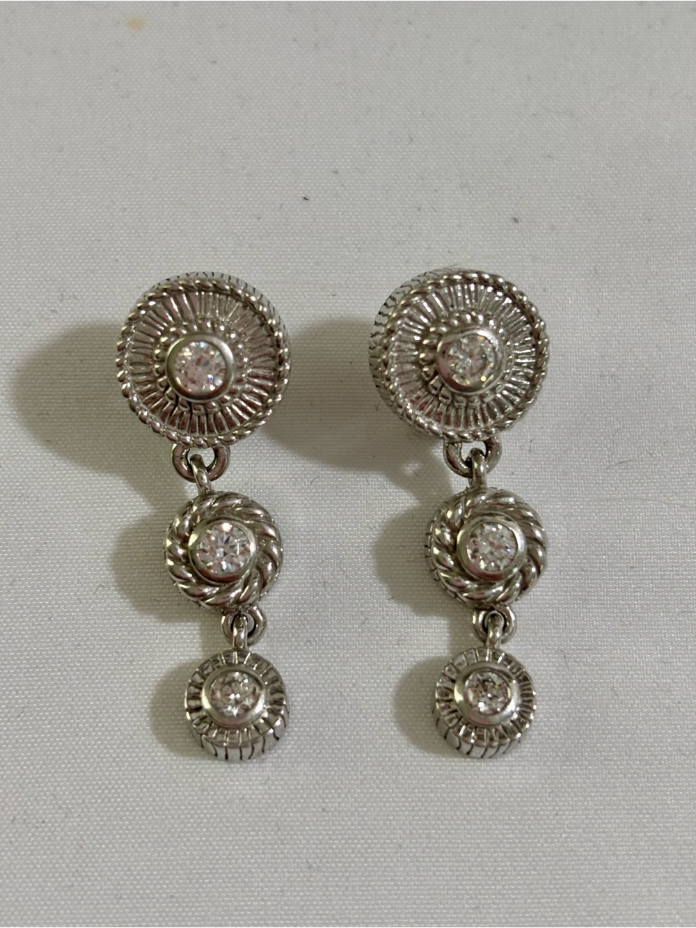 Judith Ripka Sterling Silver Omega Dangle 1 3/4” Earrings w/ Cubic Zirconia